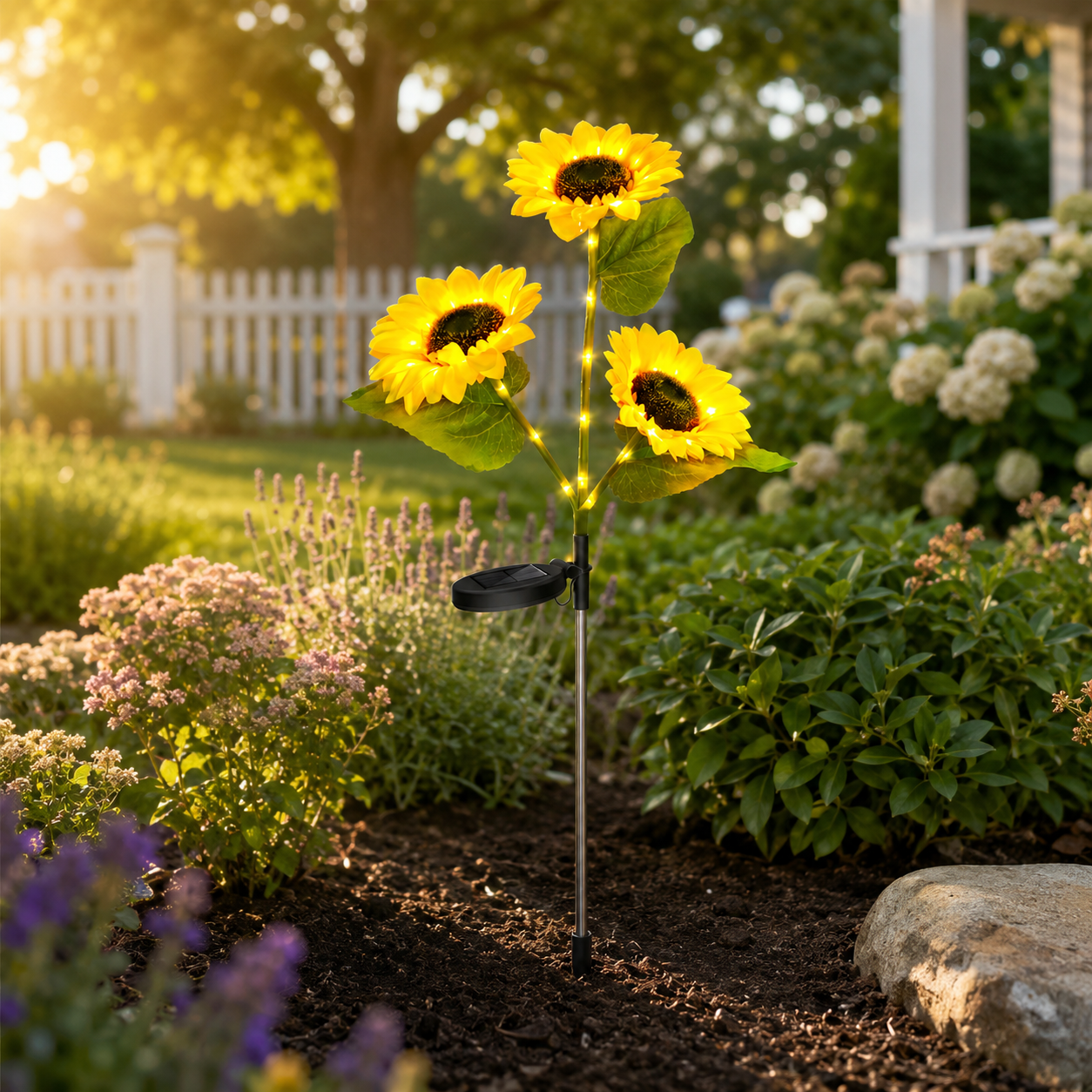 Nilpferd® Solar Sunflower LED Light | Triple-Head Flower Light