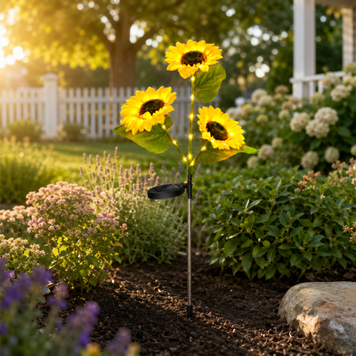 Nilpferd® Solar Sunflower LED Light | Triple-Head Flower Light