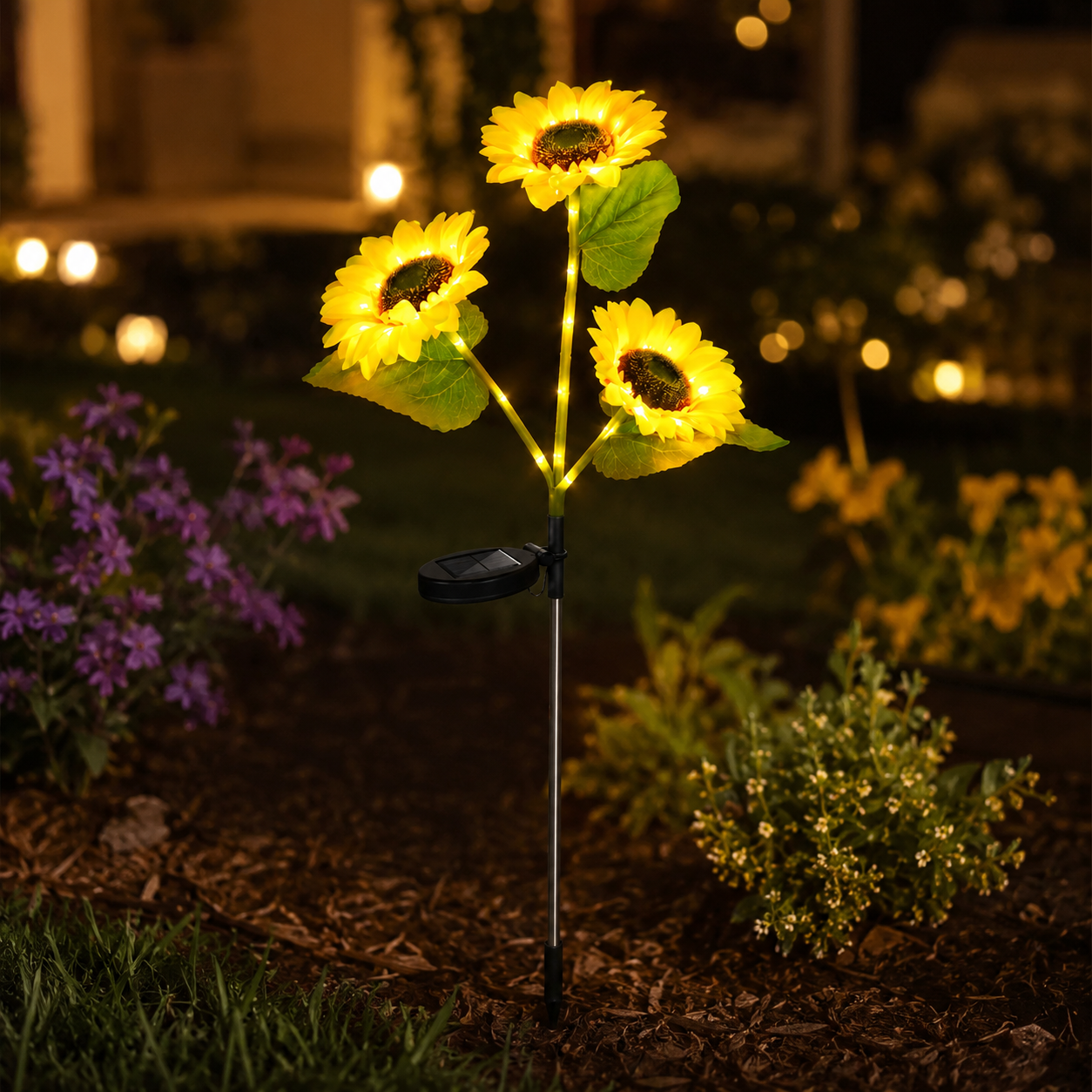 Nilpferd® Solar Sunflower LED Light | Triple-Head Flower Light
