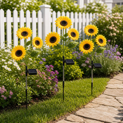 Nilpferd® Solar Sunflower LED Light | Triple-Head Flower Light