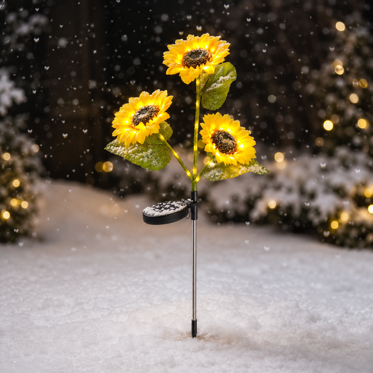 Nilpferd® Solar Sunflower LED Light | Triple-Head Flower Light