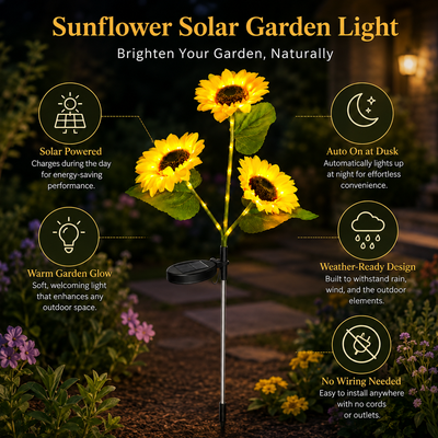 Nilpferd® Solar Sunflower LED Light | Triple-Head Flower Light