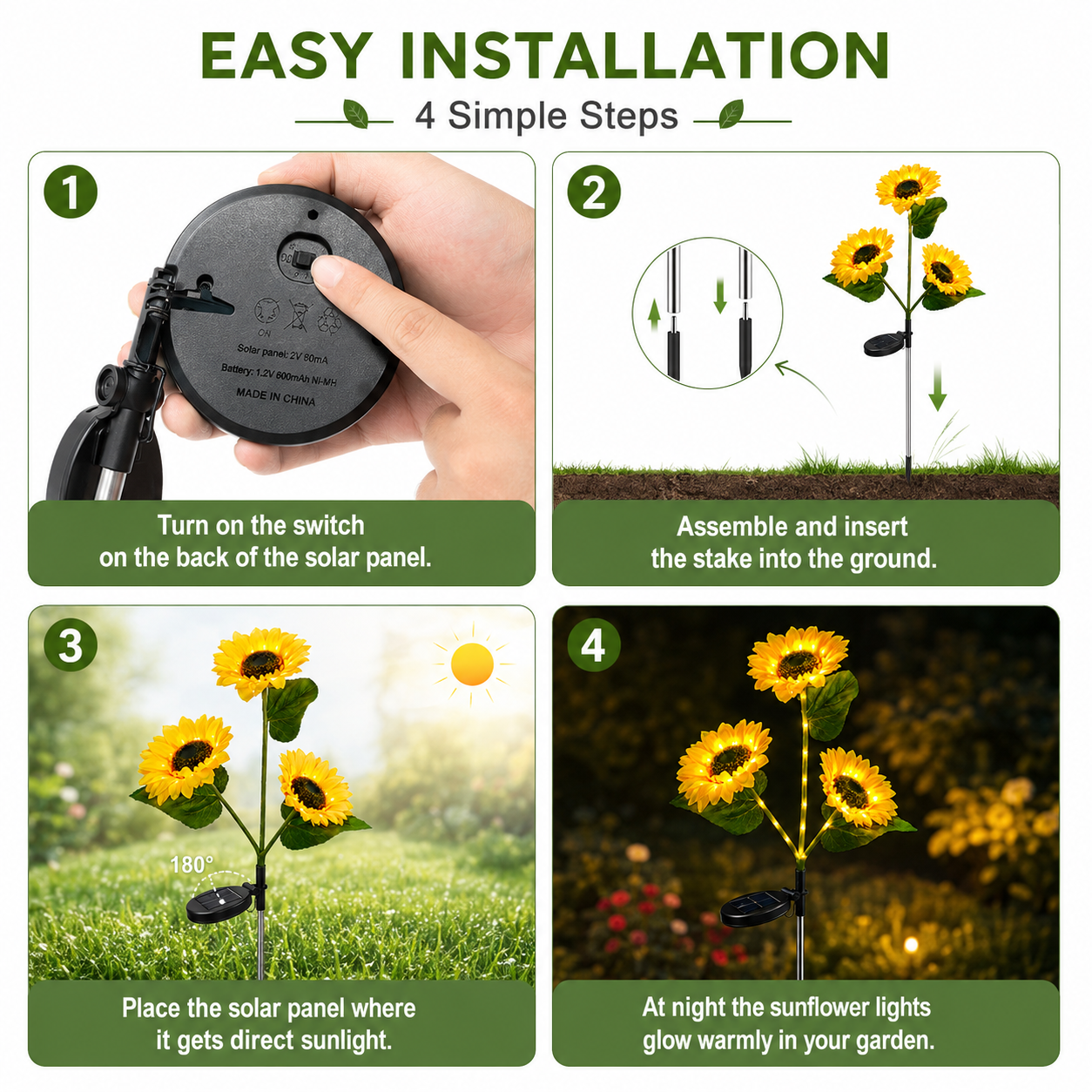 Nilpferd® Solar Sunflower LED Light | Triple-Head Flower Light