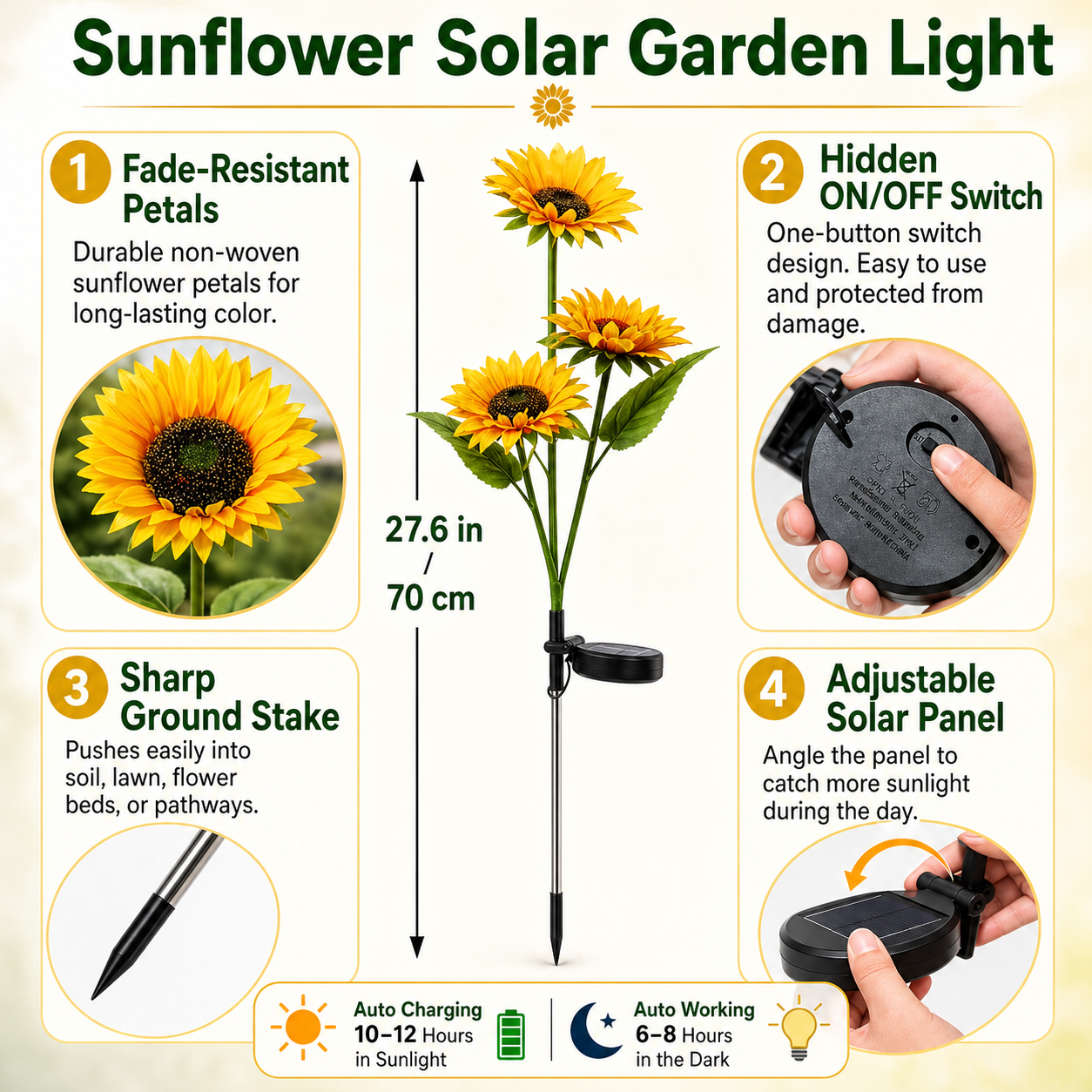 🌻Solar LED Sunflower Garden Lights, Realistic Night Glow for Yard, Lawn, Patio and Porch Decoration, Waterproof IP65