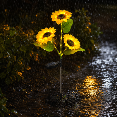Nilpferd® Solar Sunflower LED Light | Triple-Head Flower Light