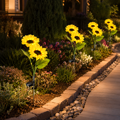 Nilpferd® Solar Sunflower LED Light | Triple-Head Flower Light