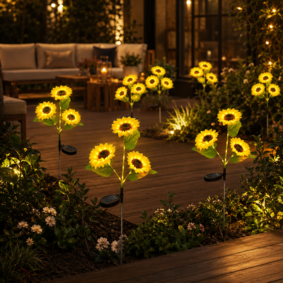 Nilpferd® Solar Sunflower LED Light | Triple-Head Flower Light