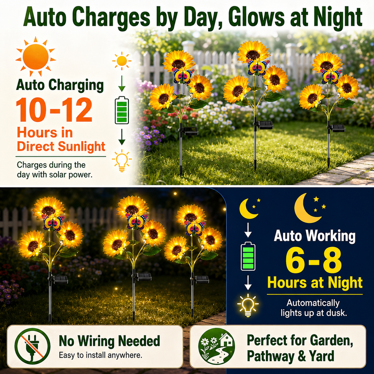 🌻Solar LED Sunflower Garden Lights, Realistic Night Glow for Yard, Lawn, Patio and Porch Decoration, Waterproof IP65